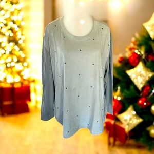 Gray DG2 by DIANE GILMAN Long Sleeve Suede Blouse with Jeweled Front Size 1X